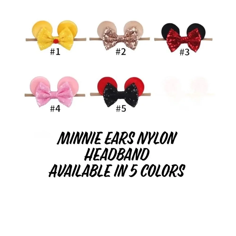 Baby Minnie Mouse Ears Headband with Black Sequins Bow